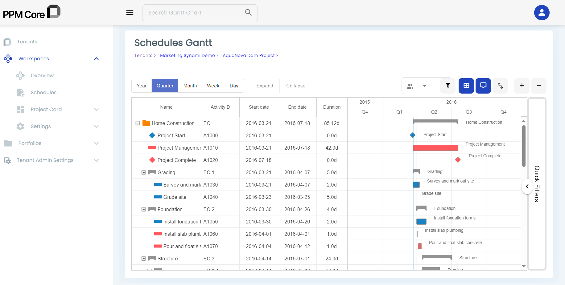 Gantt Chart in PPM Core